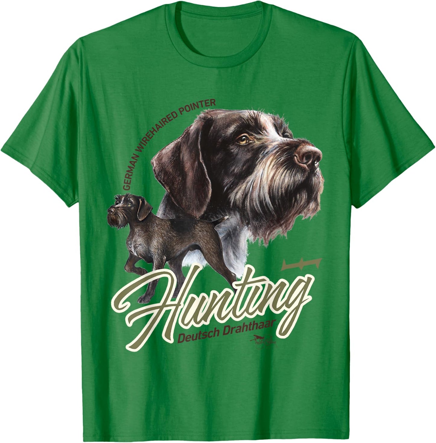German Wirehaired Pointer Hunting Dog GWP T-Shirt - T-Shirt | Irish Green