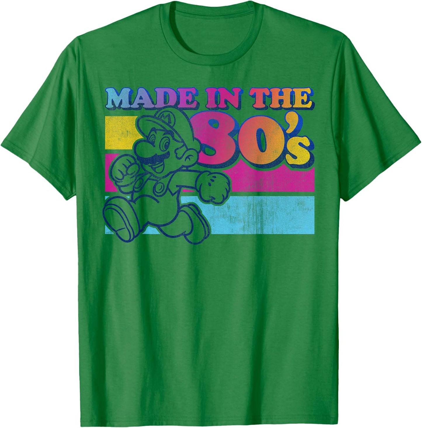Super Mario Made in The 80's Retro Gradient Color Fade T-Shirt - T-Shirt | Irish Green