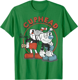 Cuphead Starring Mugman Rough & Ready T-Shirt - T-Shirt | Irish Green
