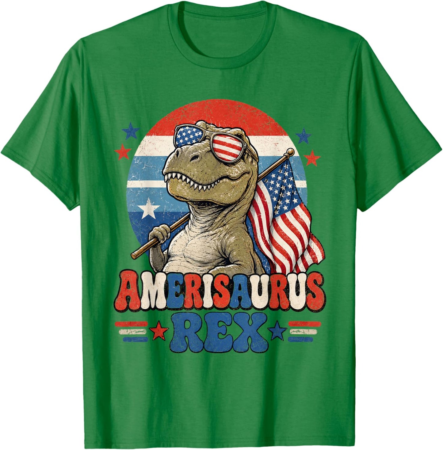 Dinosaur 4th of July T Rex Funny Amerisaurus Rex Boys Men T-Shirt - T-Shirt | Irish Green