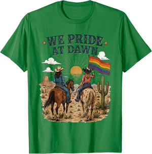 Vintage Rainbow We Pride At Dawn Western Cowgirl LGBTQ Gay T-Shirt - T-Shirt | Irish Green