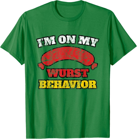 Vintage Oktoberfest I'm On My Wurst Behavior Fun Gift T-Shirt - T-Shirt | Irish Green
