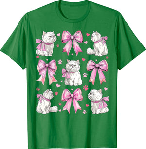 Persian Cat White Cat Pet Girl Coquette Bow Pink Mom T-Shirt - T-Shirt | Irish Green
