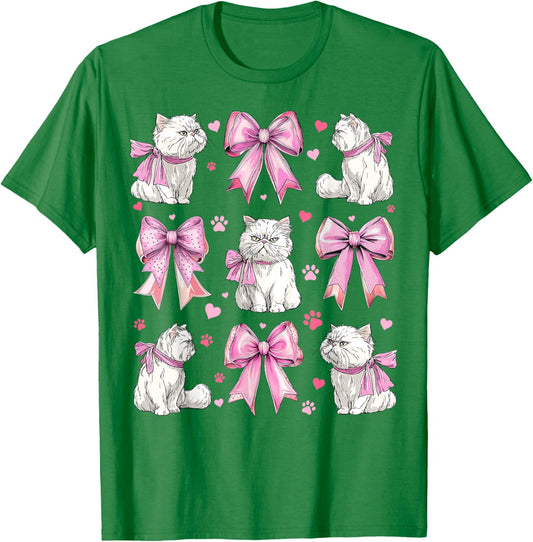 Persian Cat White Cat Pet Girl Coquette Bow Pink Mom T-Shirt - T-Shirt | Irish Green