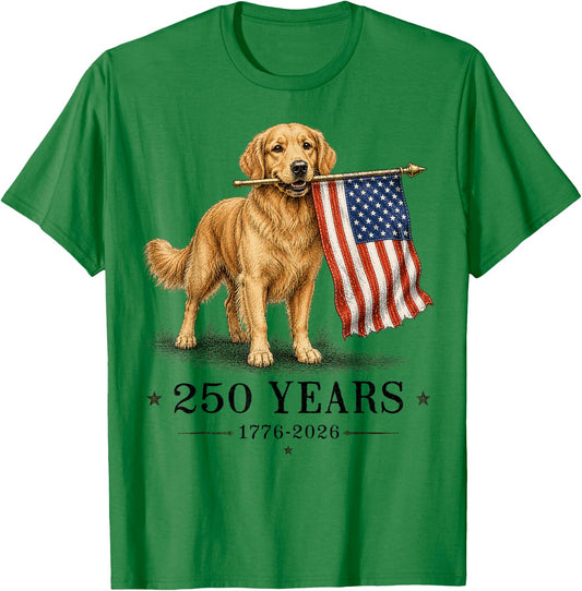 Vintage Golden Retriever Patriotic Dog 250 Years 1776 2026 T-Shirt - T-Shirt | Irish Green