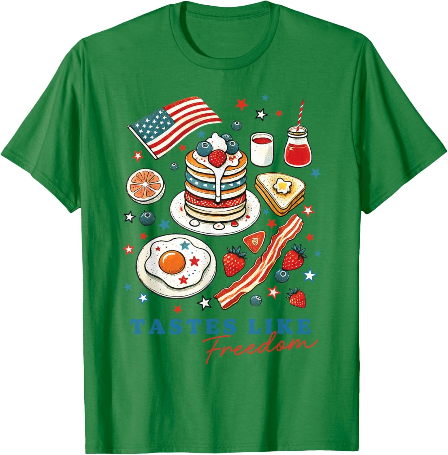 Tastes Like Freedom American Breakfast USA US Flag T-Shirt - T-Shirt | Irish Green