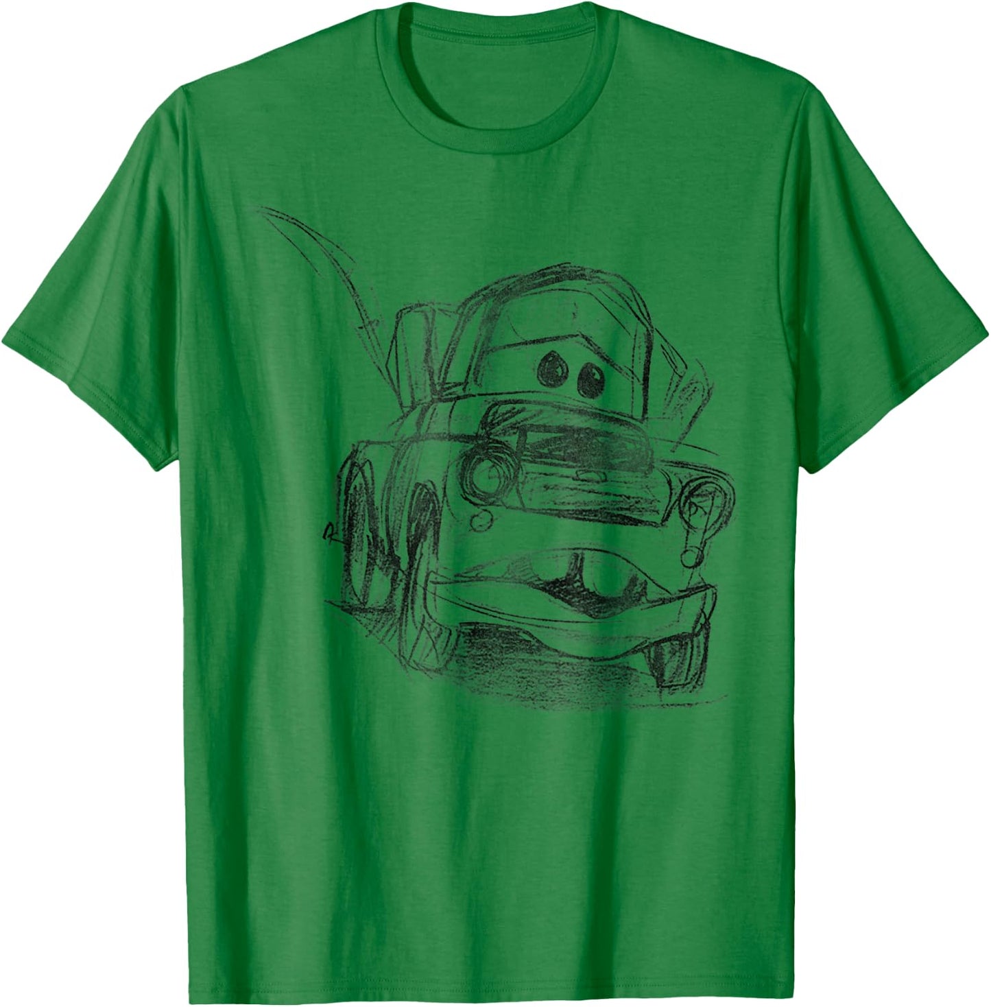 Disney Pixar Cars Mater Illustrated Line Art Sketch Portrait T-Shirt - T-Shirt | Irish Green