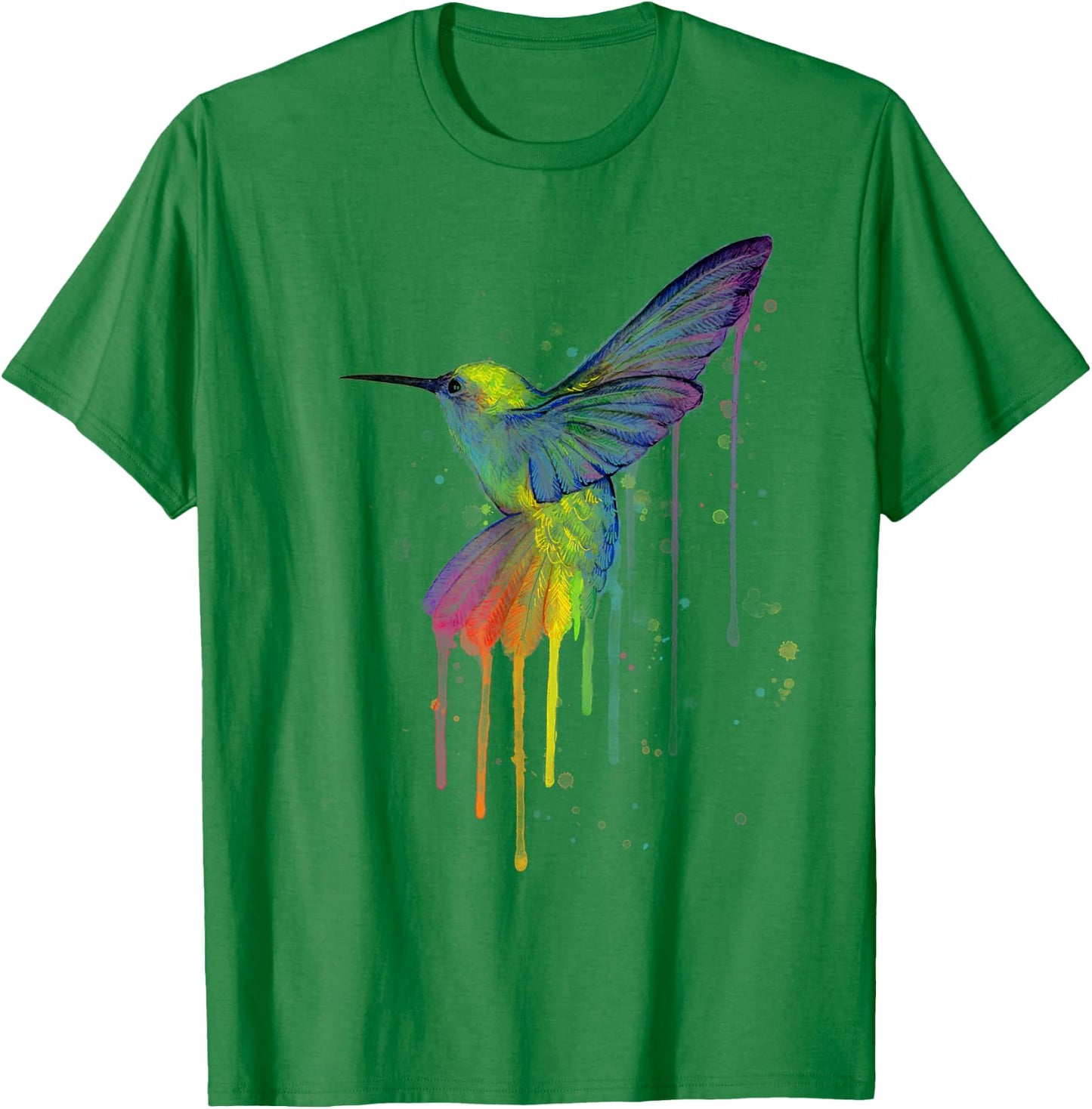 Rainbow Hummingbird Watercolor T-Shirt - T-Shirt | Irish Green
