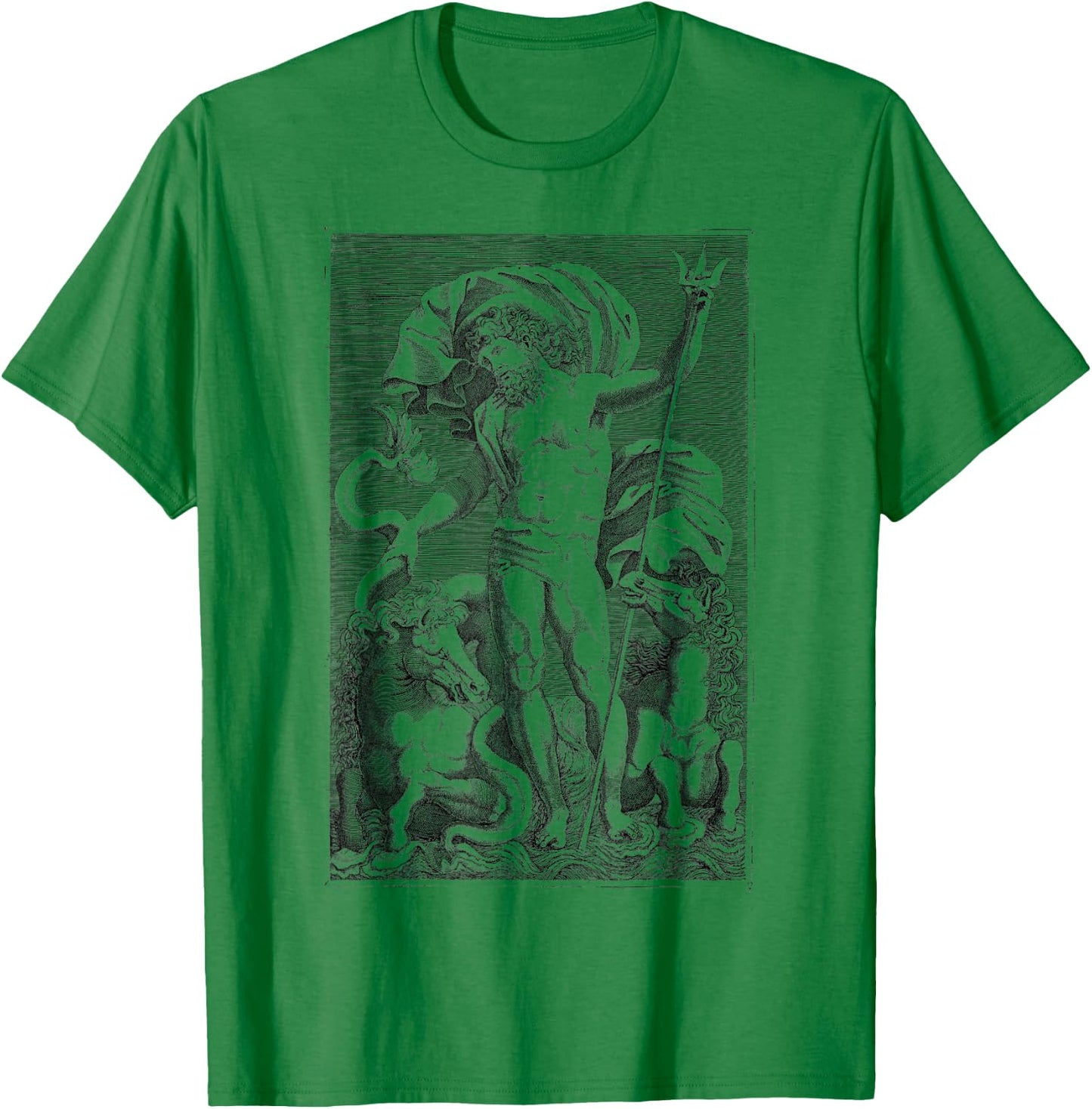 Poseidon Trident Greek God Mythology Sea Horses T-Shirt - T-Shirt | Irish Green