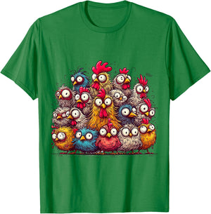 Eagerlys Colorful Funny Chicken Art, Crazy Chicken Family T-Shirt - T-Shirt | Irish Green