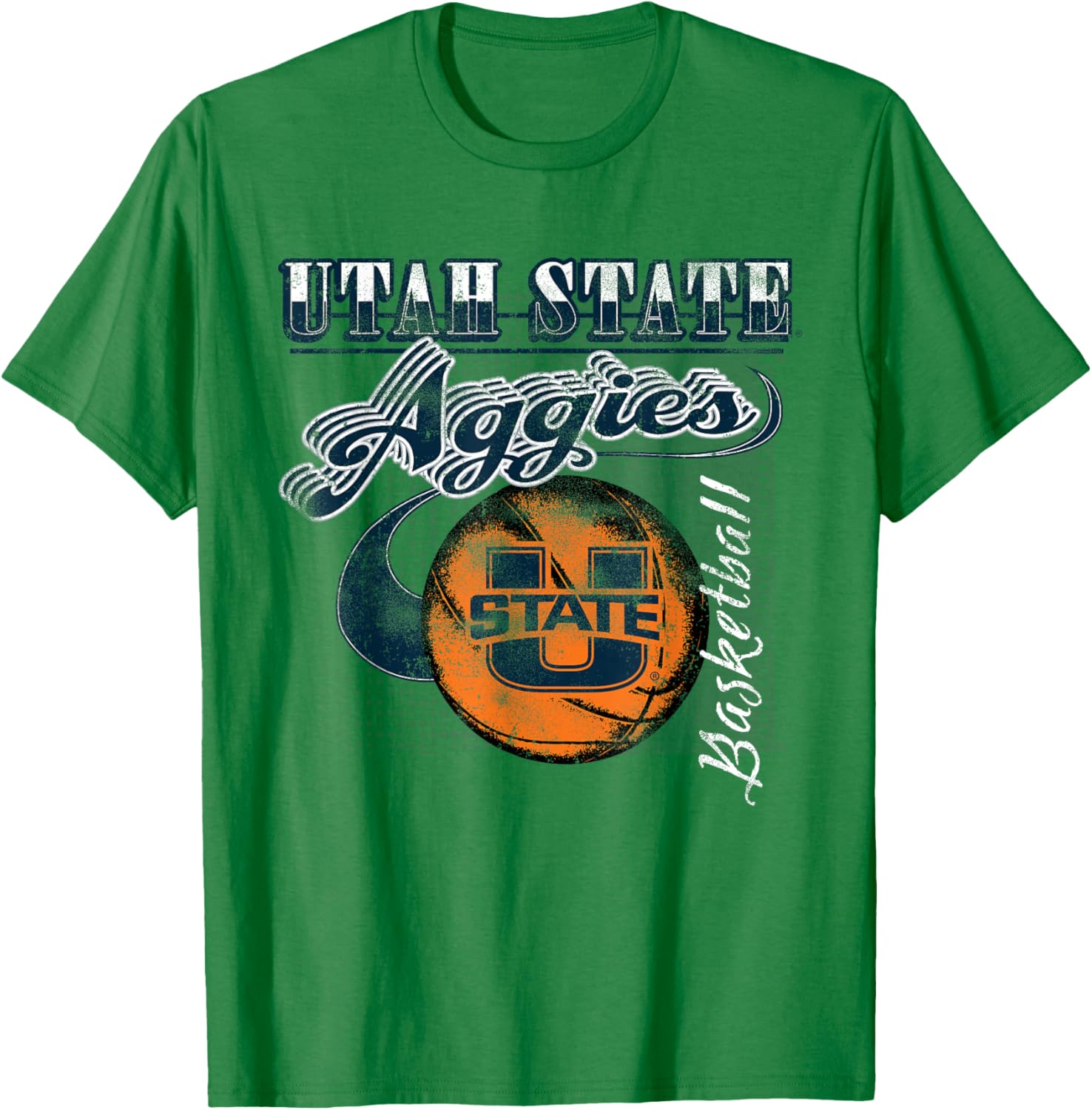 Utah State Aggies Basketball Retro Gray Officially Licensed T-Shirt - T-Shirt | Irish Green