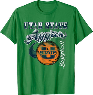 Utah State Aggies Basketball Retro Gray Officially Licensed T-Shirt - T-Shirt | Irish Green