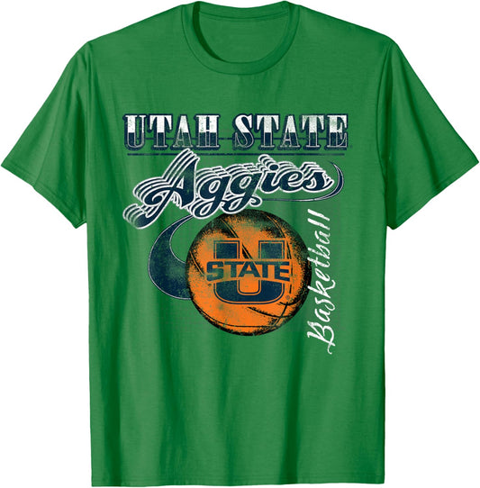 Utah State Aggies Basketball Retro Gray Officially Licensed T-Shirt - T-Shirt | Irish Green