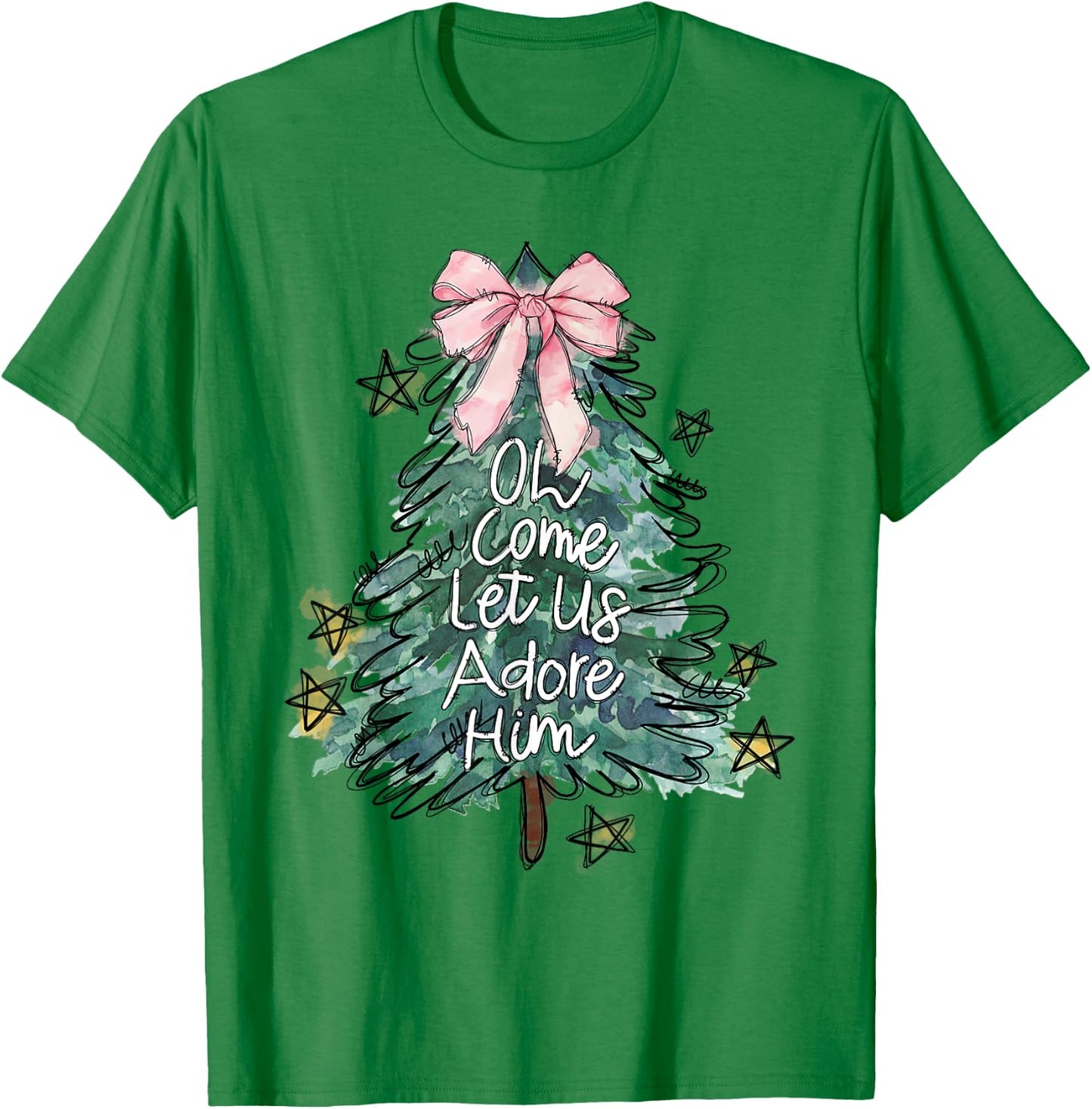 Oh Come Let Us Adore Him Christmas Grey Small Modern Lightweight Classic Fit Round Neck Short Sleeve T-Shirt - T-Shirt | Irish Green
