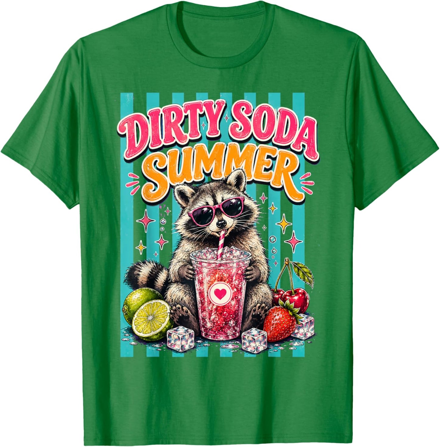 Dirty Soda Summer Retro Raccoon T-Shirt - T-Shirt | Irish Green
