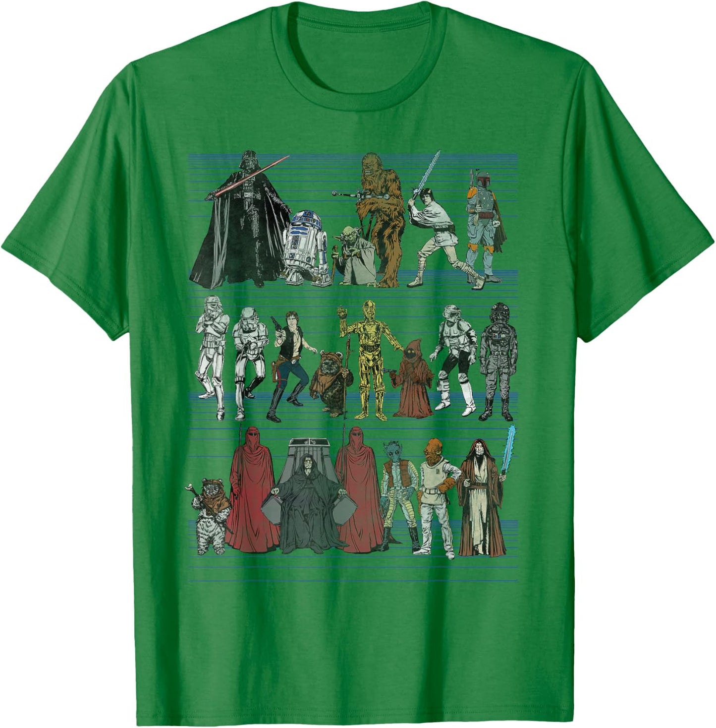 Star Wars Character Lineup Retro Classic Graphic T-Shirt - T-Shirt | Irish Green