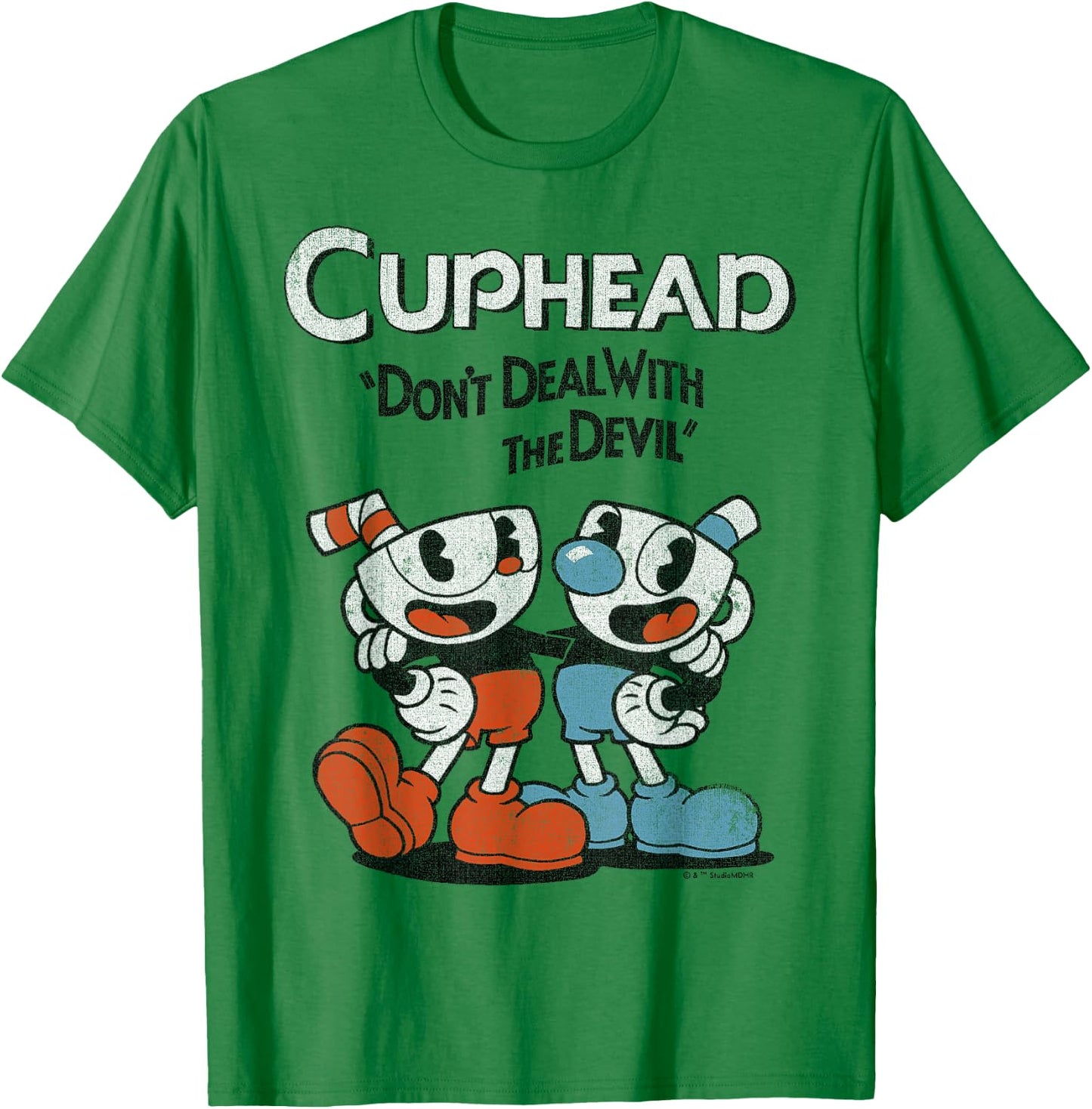 Cuphead & Mugman Don't Deal with The Devil Small T-Shirt - T-Shirt | Irish Green