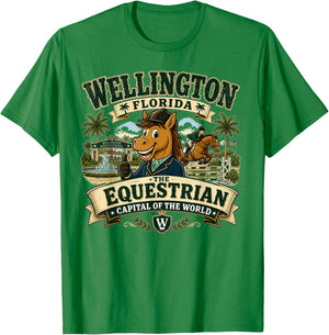 Wellington Florida Equestrian Capital - Vintage Horse Mascot T-Shirt - T-Shirt | Irish Green
