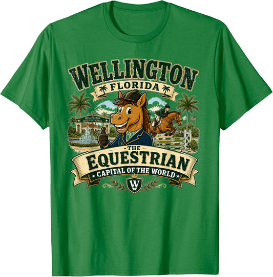 Wellington Florida Equestrian Capital - Vintage Horse Mascot T-Shirt - T-Shirt | Irish Green