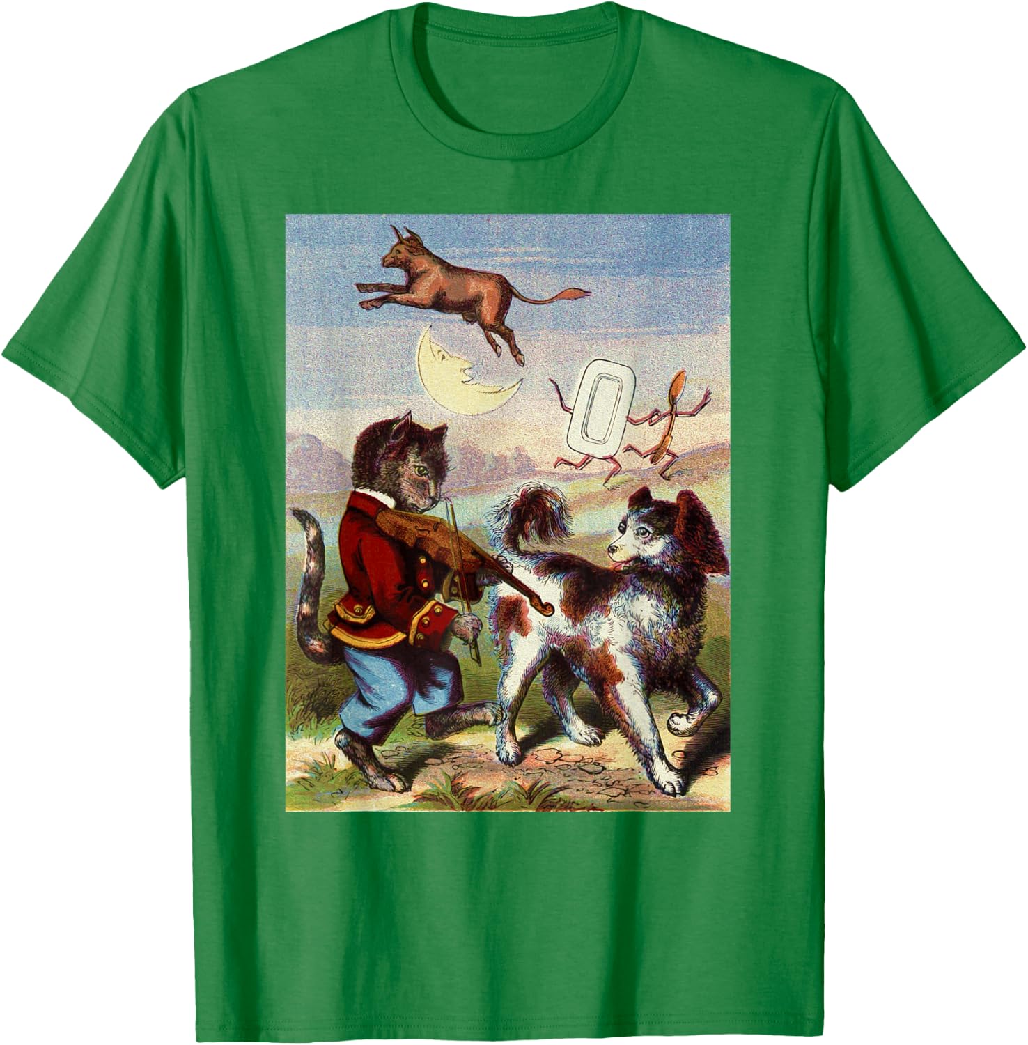 Cat and the Fiddle Nursery Rhyme for Kids and Adults T-Shirt - T-Shirt | Irish Green