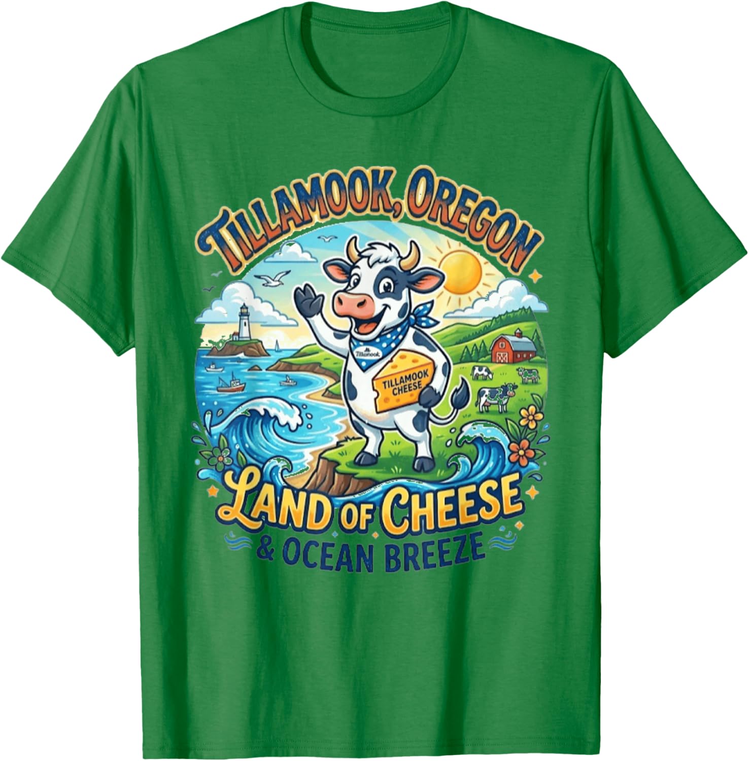 Tillamook Oregon Cheese Capital - Vintage Cow Mascot T-Shirt - T-Shirt | Irish Green