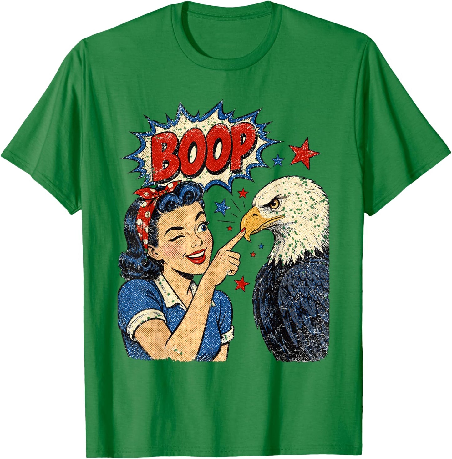 Hand Boop Nose Girl Eagle Patriotic 4th of July Vintage T-Shirt - T-Shirt | Irish Green