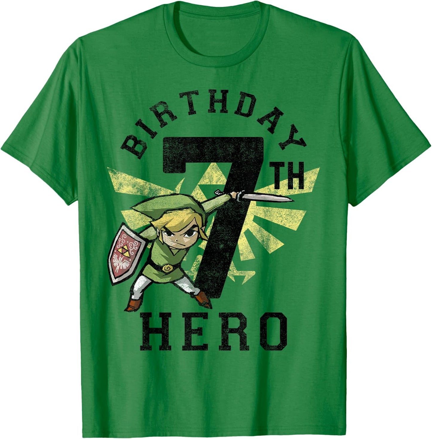 Legend of Zelda Link 7th Birthday Hero Triforce Logo Small T-Shirt - T-Shirt | Irish Green