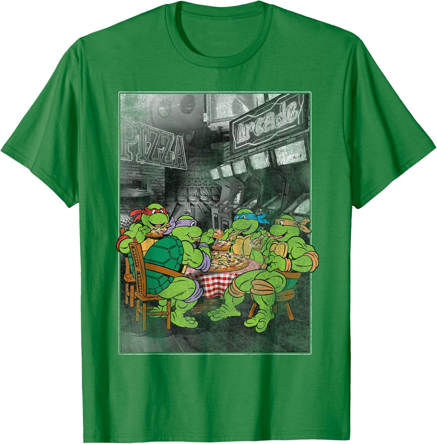 Teenage Mutant Ninja Turtles Pizza Eating And Arcade T-Shirt - T-Shirt | Irish Green