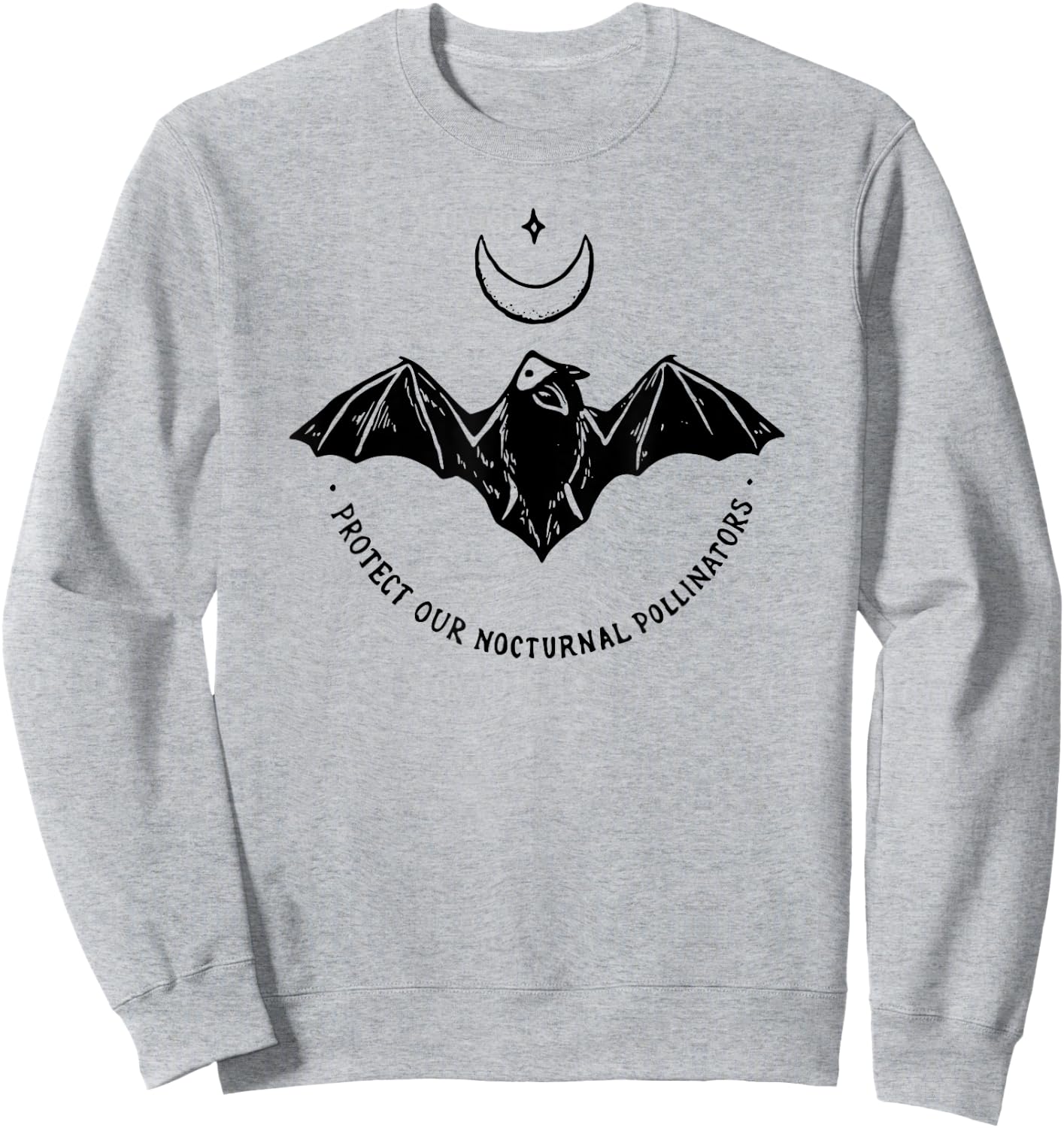 Protect Our Nocturnal Polalinators Bat with Moon Halloween Sweatshirt - Sweatshirt | Ash