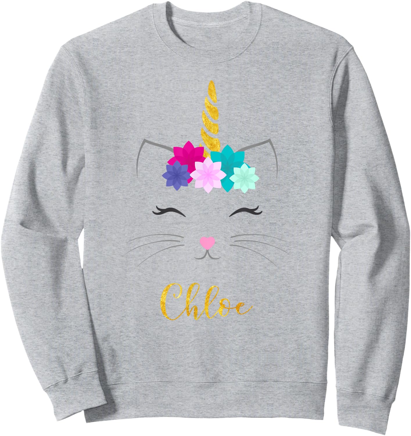 Chloe Name Shirt Cat Unicorn Personalized Birthday Gift Sweatshirt - Sweatshirt | Ash