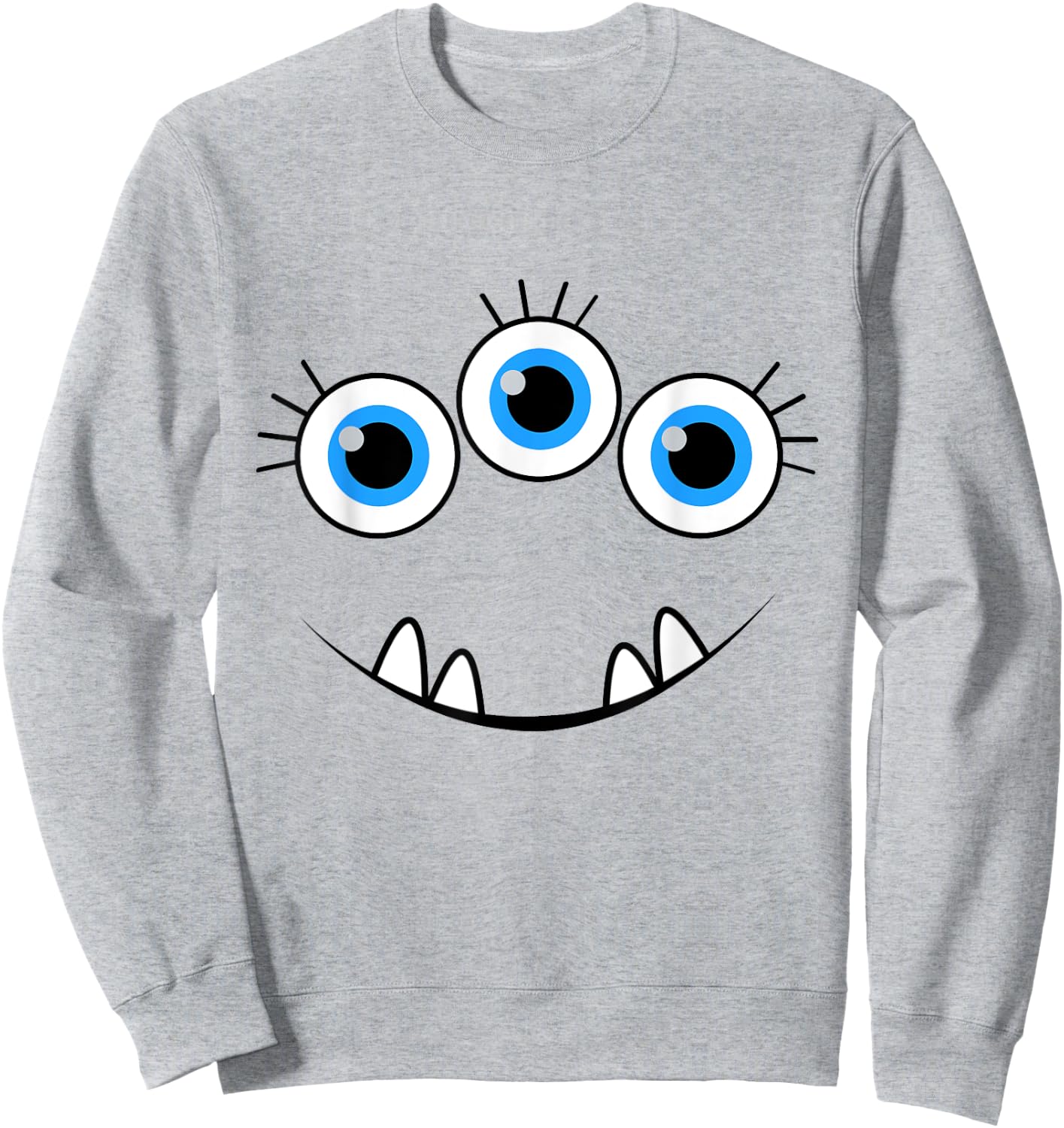 Three Eyed Eyeballs Monster Face Funny Halloween Cute Sweatshirt - Sweatshirt | Ash