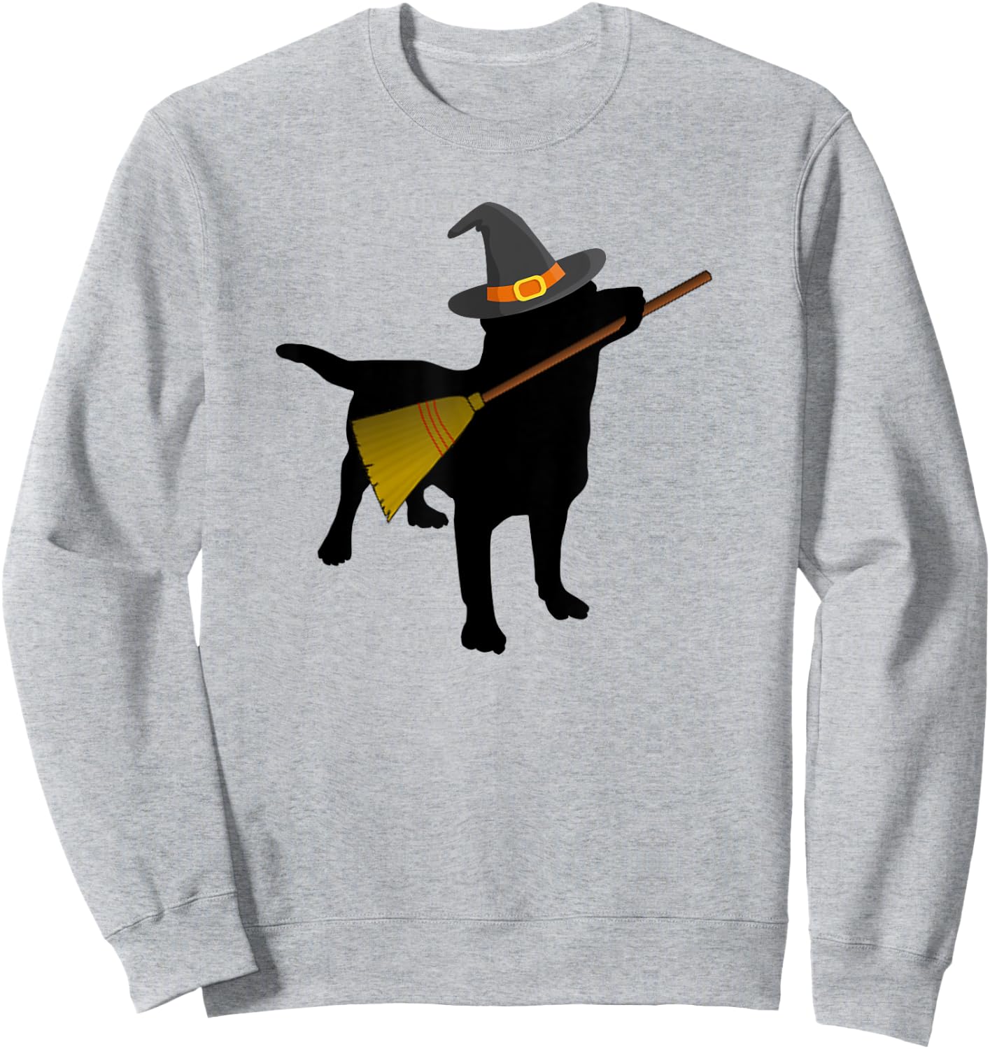 Funny Halloween Black Lab Dog Cute Witch Hat Broom Sweatshirt - Sweatshirt | Ash