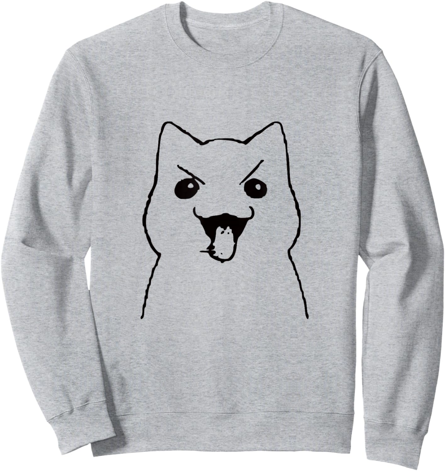 Freaky Cat Tongue Out Flight Meme Black Graphic Sweatshirt - Sweatshirt | Ash