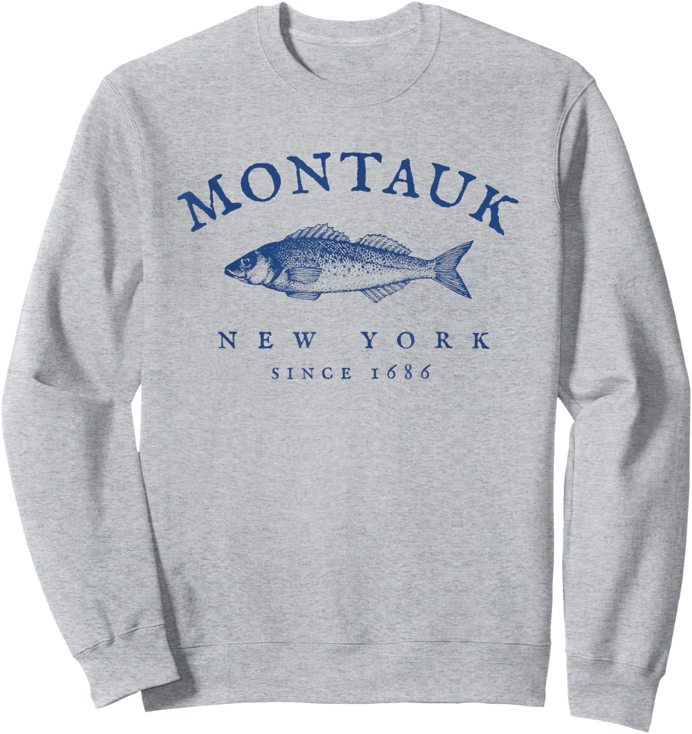 Retro Montauk New York Fishing Sweatshirt - Sweatshirt | Ash