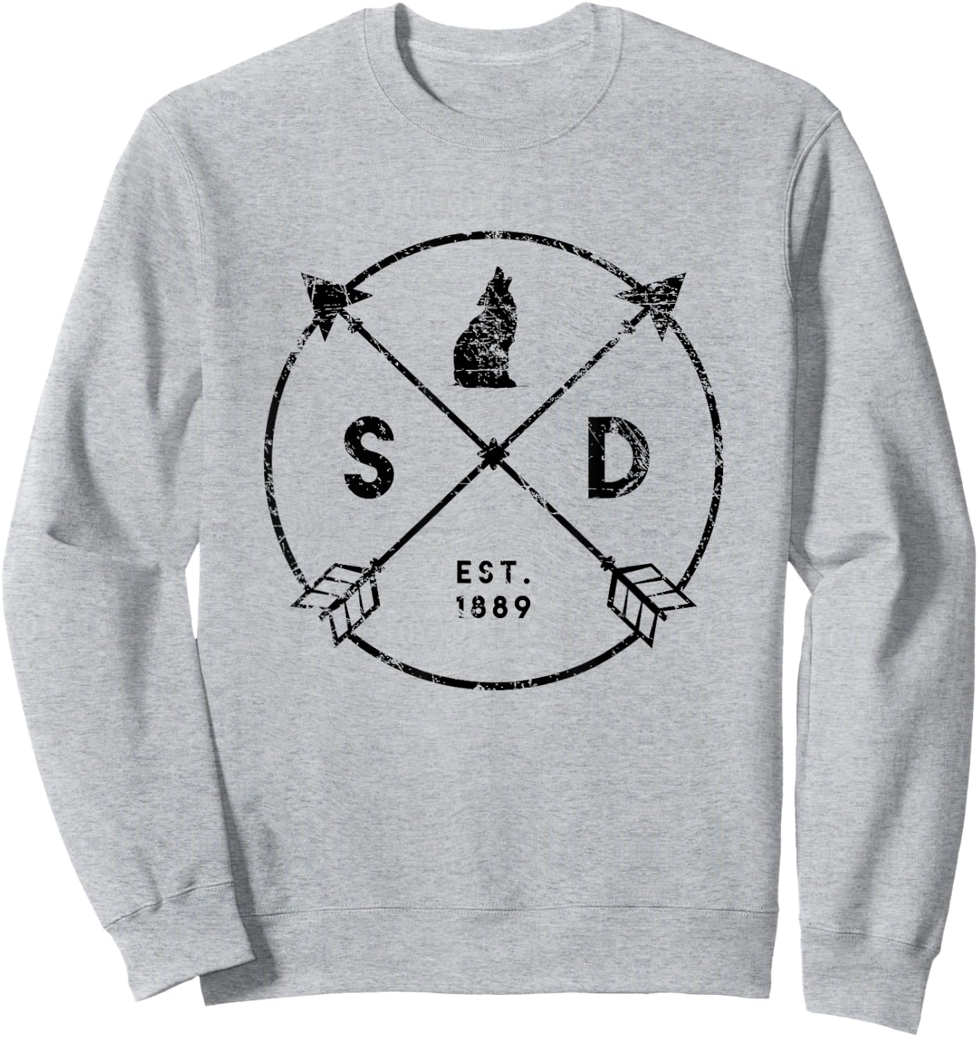 South Dakota Adventure Est 1889 Coyote Arrow State Sweatshirt - Sweatshirt | Ash