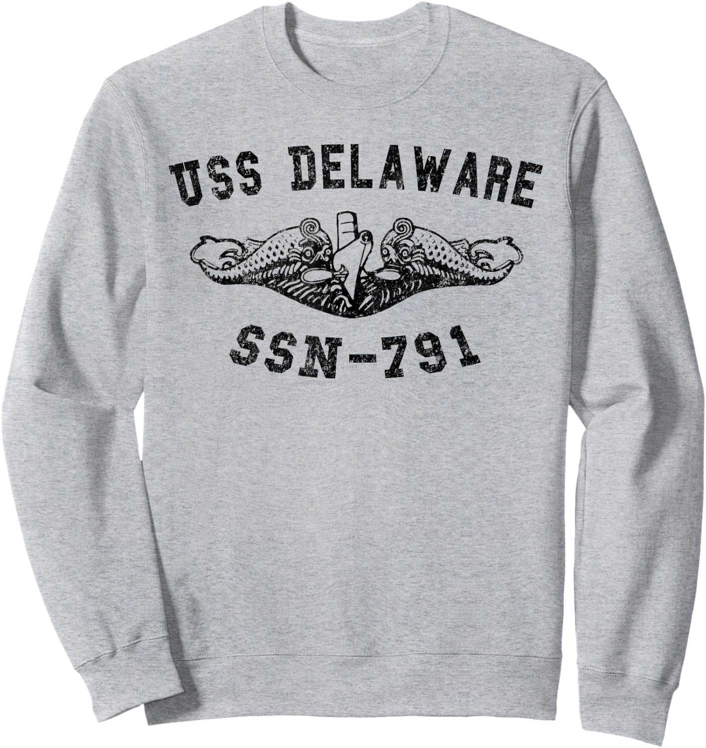 USS Delaware SSN-791 Attack Submarine Badge Vintage Sweatshirt - Sweatshirt | Ash