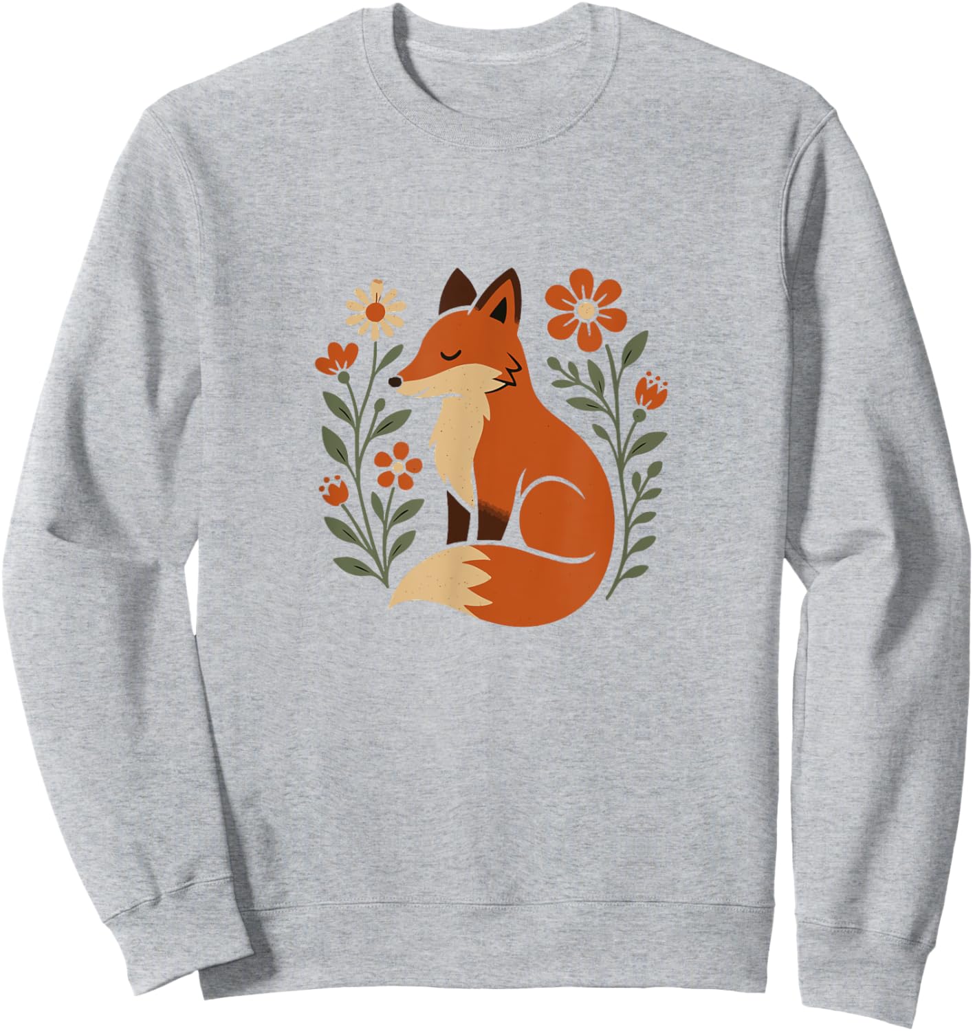 Cute Folk Art Fox with Flowers Nature Design Sweatshirt - Sweatshirt | Ash
