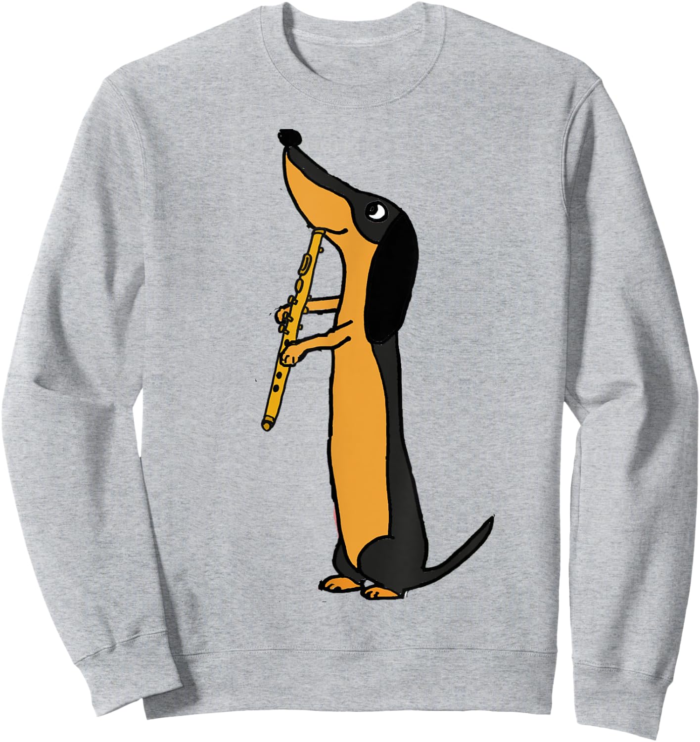 Smiletodaytees Fun Dachshund Dog Playing Flute Men Women Kids Sweatshirt - Sweatshirt | Ash