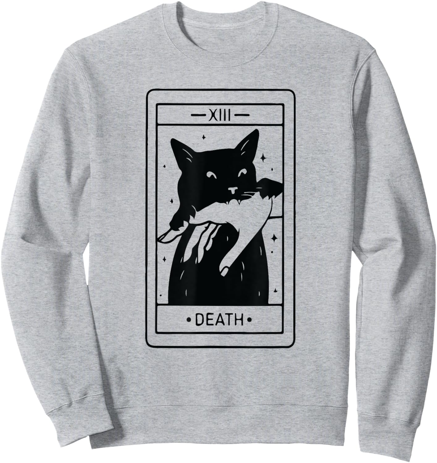 Black Cat Tarot Death Halloween Witchy Cat Lover Men Women Sweatshirt - Sweatshirt | Ash