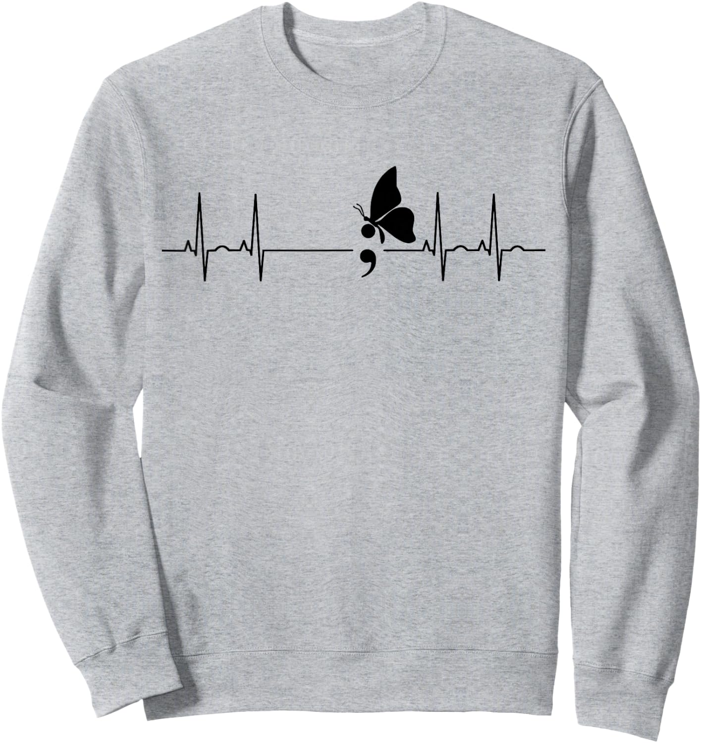 Semicolon Butterfly Heartbeat Sweatshirt - Sweatshirt | Ash