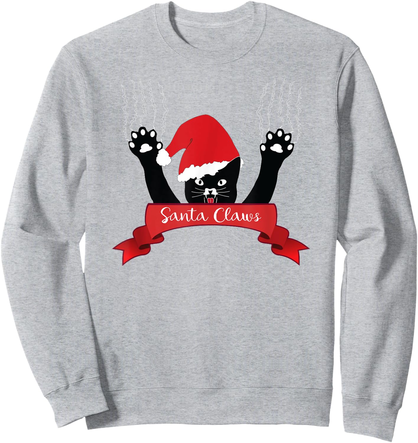 Santa Claws Cat Christmas , Xmas Red Gift Ribbon Sweatshirt - Sweatshirt | Ash