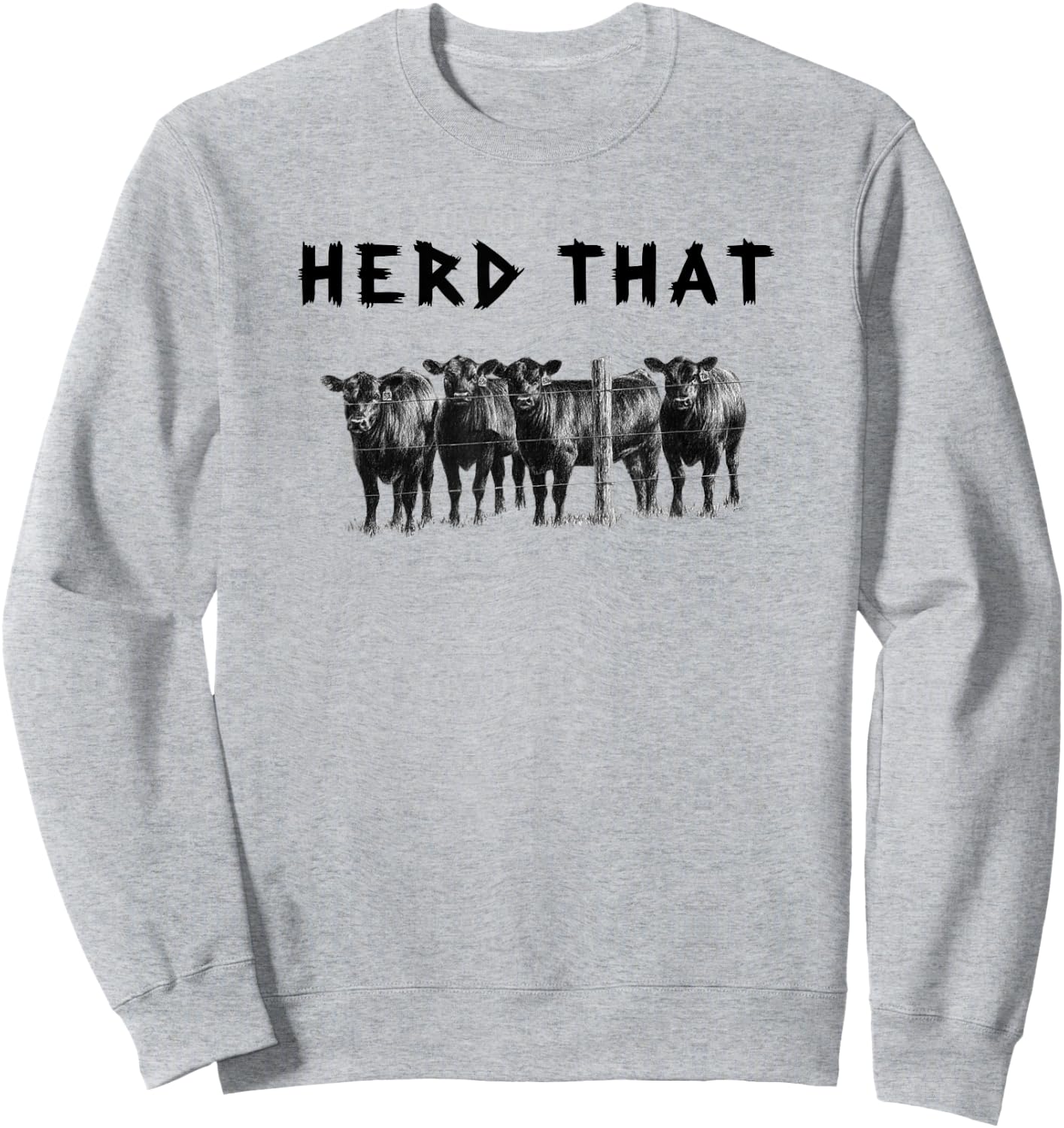 Funny Cow Herd That Cow Black Angus - Grey, X-Small, -Adults, Short Sleeve Sweatshirt - Sweatshirt | Ash