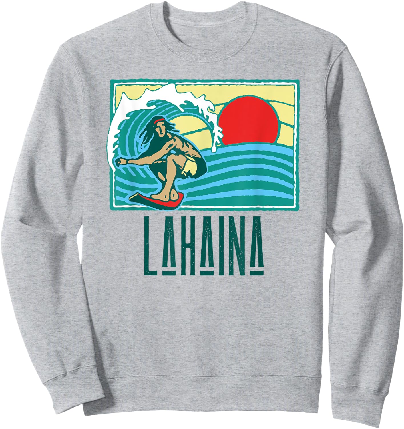Lahaina Hawaii Vintage Surfer & Wave Retro Graphic Sweatshirt - Sweatshirt | Ash