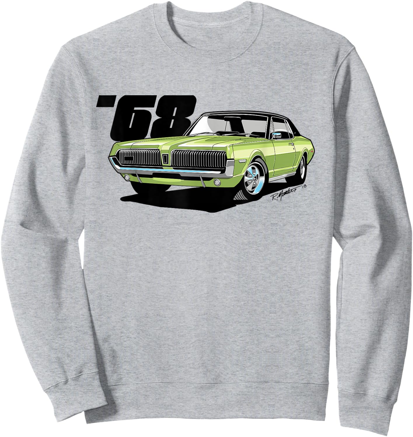 SpeedShift Art 1968 Mercury Cougar Graphic - Women's Adults Lime Frost Green Classic Fit Short Sleeve - Small Sweatshirt - Sweatshirt | Ash