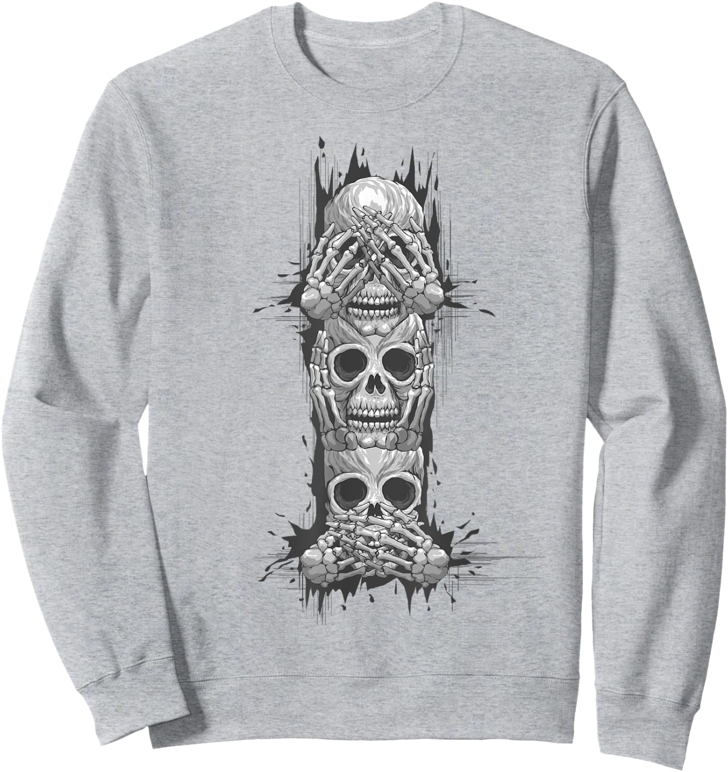 Hear No Evil See No Evil Speak No Evil, Skull Art Sweatshirt - Sweatshirt | Ash
