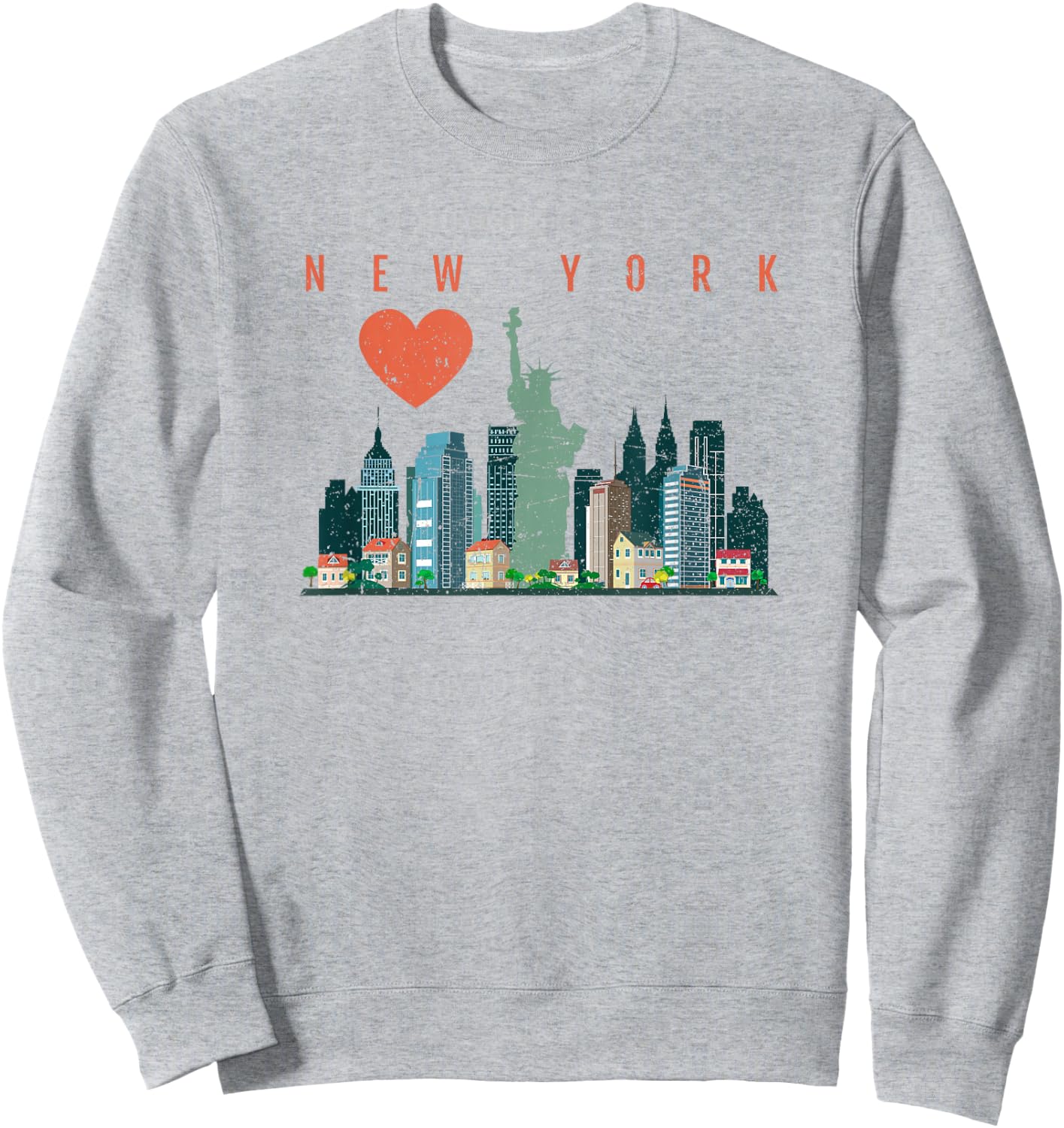 New York City NYC Skyline Heart Distressed Style Sweatshirt - Sweatshirt | Ash