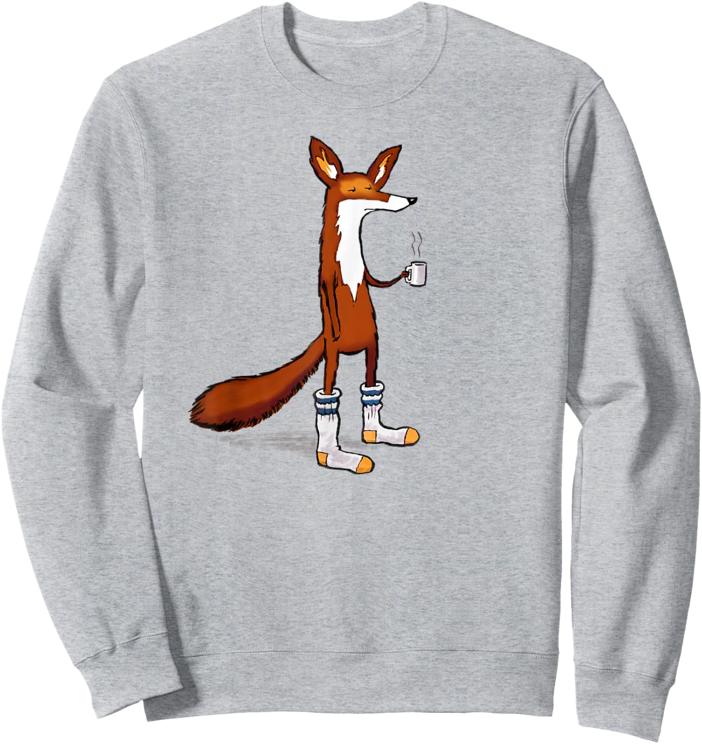 Fox Drinking Coffee Wearing Tube Socks - Funny Sweatshirt - Sweatshirt | Ash