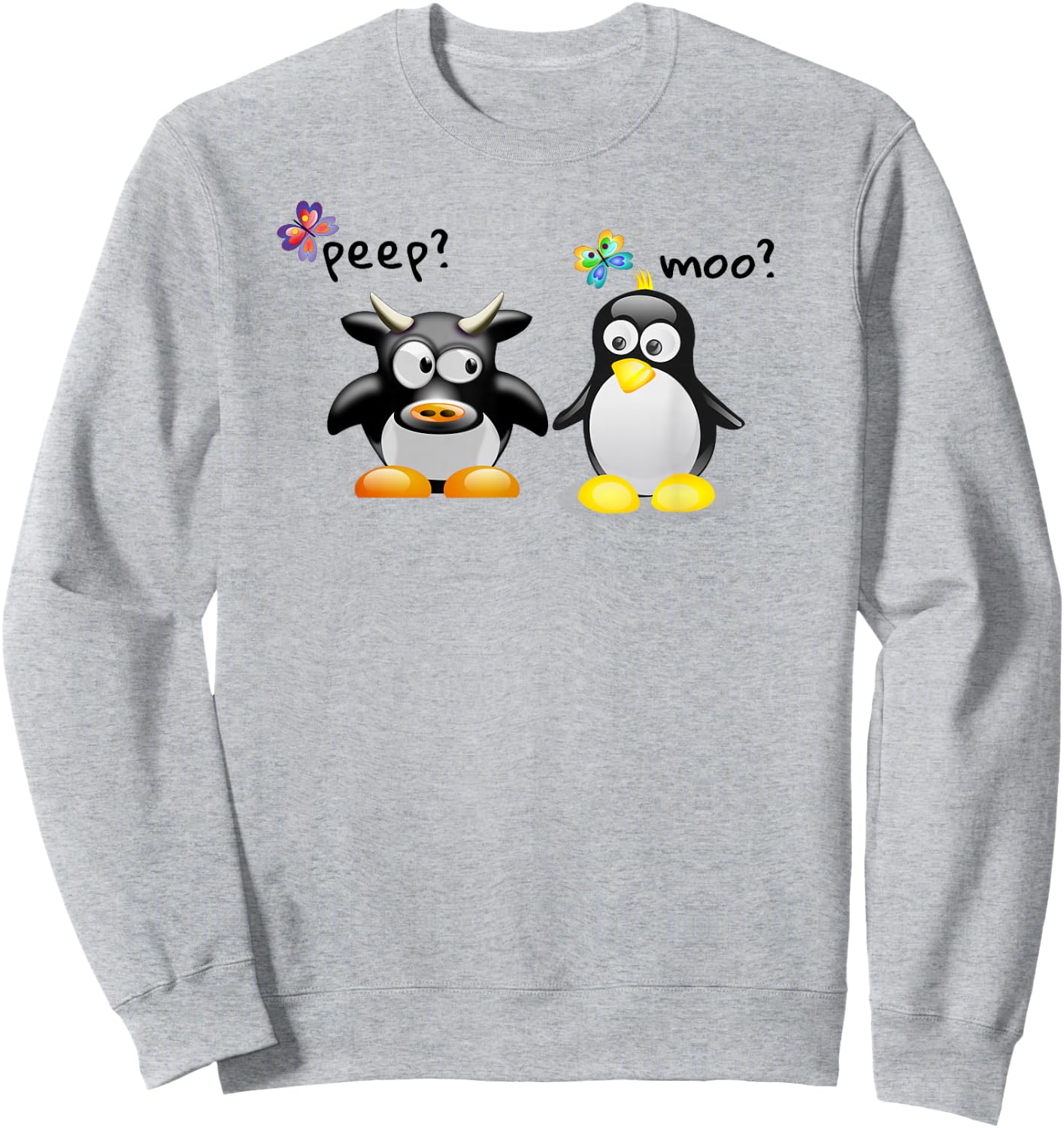 New Friends Learning a Language Moo Peep Penguin and Cow Sweatshirt - Sweatshirt | Ash