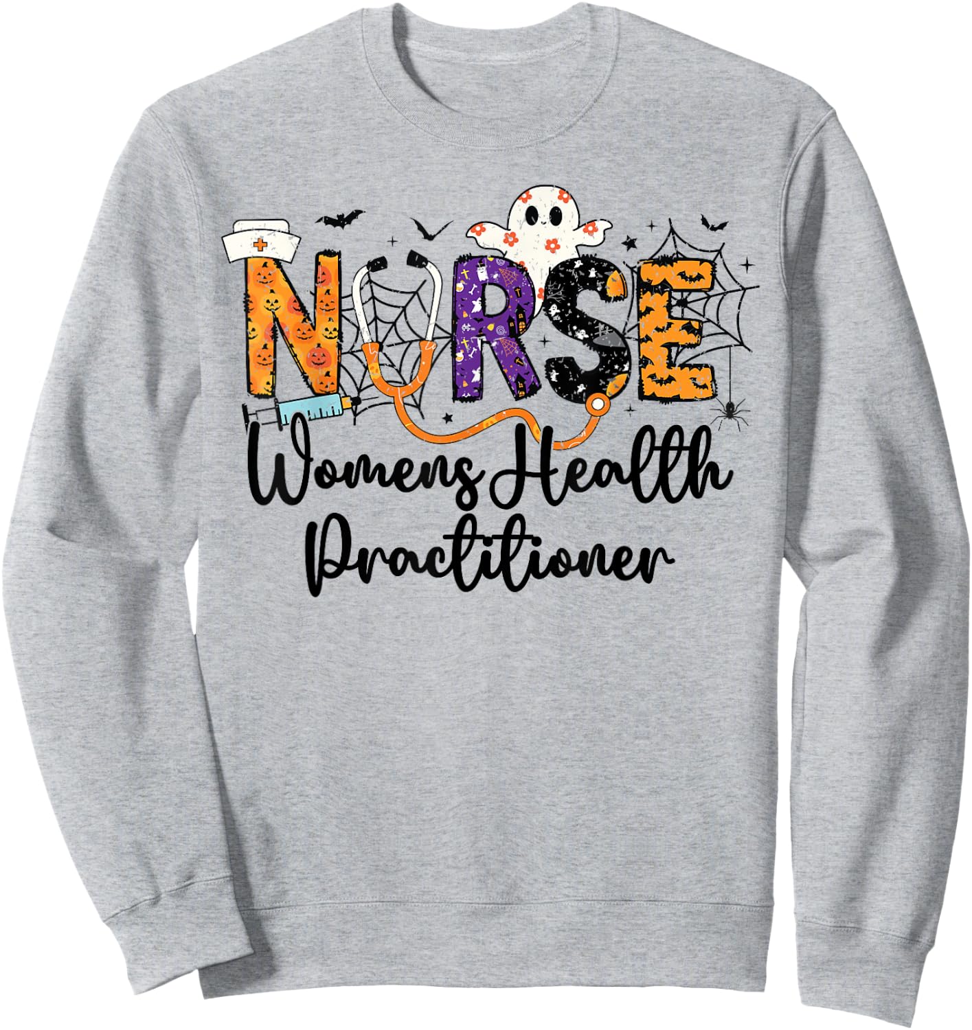 Women Health Practitioner Nurse WHNP Ghost Halloween Nursing Sweatshirt - Sweatshirt | Ash