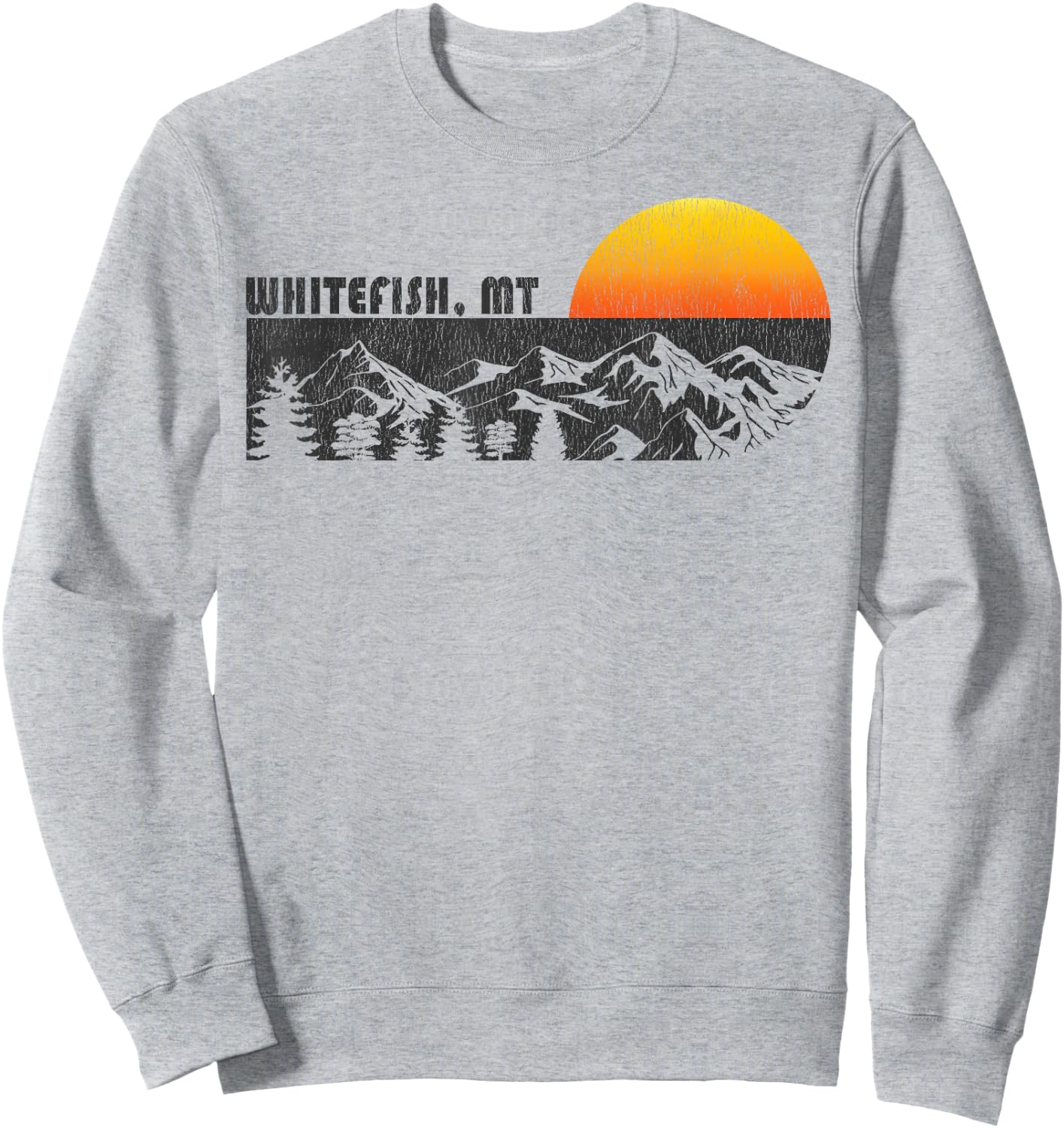 Retro Whitefish Montana Mountain Sunset Winter Sweatshirt - Sweatshirt | Ash